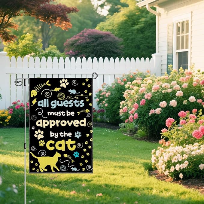 All Guests Must Be Approved by the Cat Garden Flag, Cute Cats Banner, Welcome Yard Home Holiday Party Outdoor Decor, Funny Cat Lover Gifts for Kitty Lovers, Housewarming Flag Gifts