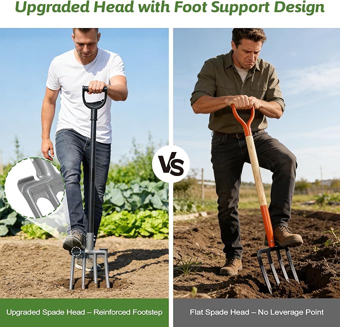 Gardening Pitchfork, 4-Tine Garden Fork 47” Heavy Duty Digging Manure Forks for Mulch Spreading Loosening Hay Potato Digging Composting Transplanting Aeration Farm Garden