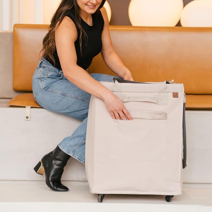 CleverMade Collapsible Rolling Hauler Tote, 90L, Holds 75 lb, Cream