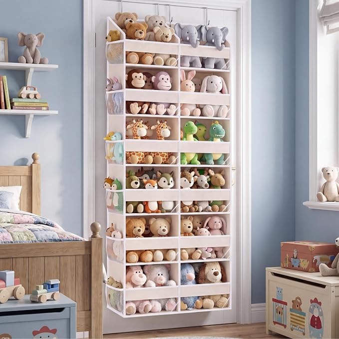 2 Pack Over The Door Organizer 6 Tiers, Extra Large Behind Door Storage of 12 Compartments, 80 lbs Weight Capacity Hanging Storage Organizer with Clear Window Kids Toys,Shoes (6 Tiers - Beige)