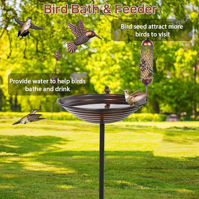 dreamysoul Metal Bird Baths Outside with Planter Base, Outdoor Tall Birdbath and Feeder for Garden Yard Lawn