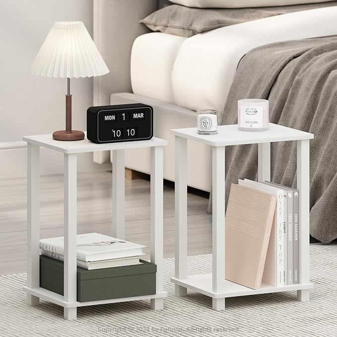 Furinno Simplistic Set of 2 Toolless 2-Tier Night Stand, White