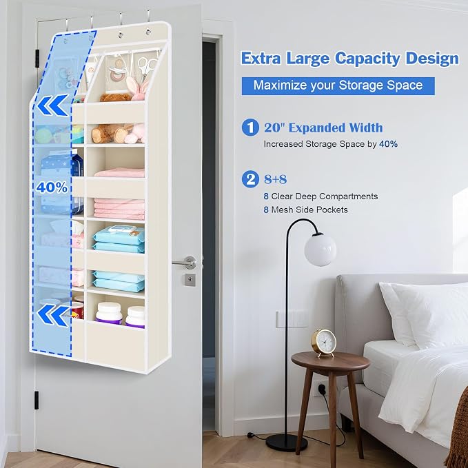 Univivi Upgraded Over the Door Organizer for Baby Nursery, Beige, 5-Shelf