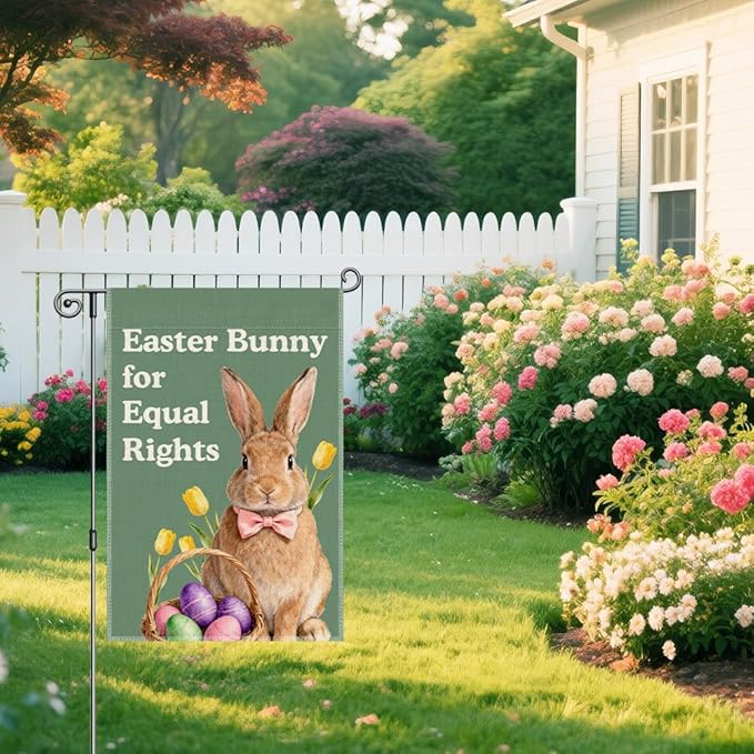 Easter Bunny for Equal Rights Garden Flag, Political Easter Flag, Democrat Social Justice Progressive Yard Banner, Feminist Gifts for Women Activists, Spring Welcome Yard Holiday Outdoor Decor