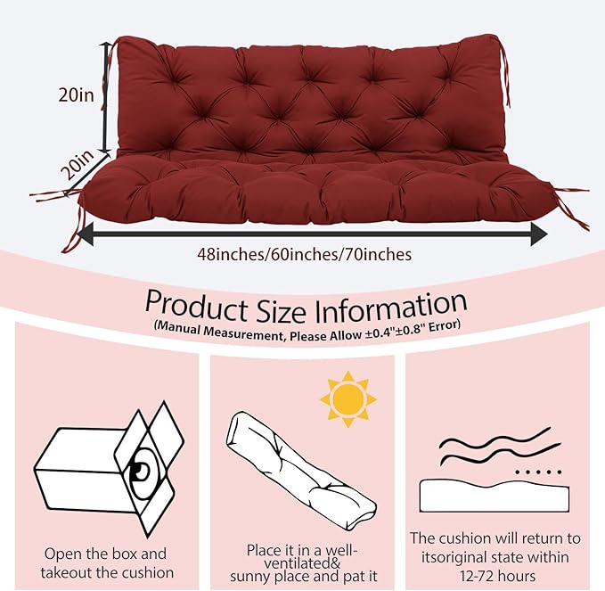 Premium 5" Thicken Porch Swing Cushions Waterproof 3 Seater Replacement Cushions with Backrest and Adjustable Straps, Outdoor Furniture Cushions for Patio, Garden(40×40×5inch)