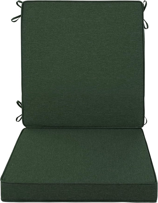 Outdoor Chair Cushions, Water-Resistant & Fade-Resistant, Patio Furniture Lawn Dining Chair Seat Replacement with Mid Back, Ties Zipper, Removable Cover, 18 x 16.5 Inch, Set of 1, Olive Green