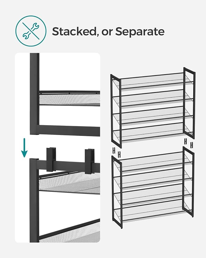 SONGMICS Metal Shoe Rack, 8-Tier Shoe Orgainzer, Holds 32-40 Pairs