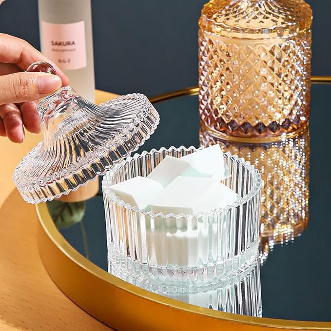 Colorful Glass Jar With Lid,Multi-Purpose Storage Container for Candy,Cookies,Candle,Jewelry Box | Empty Bathroom Vanity Office Organizer,Home Decor(Clear)