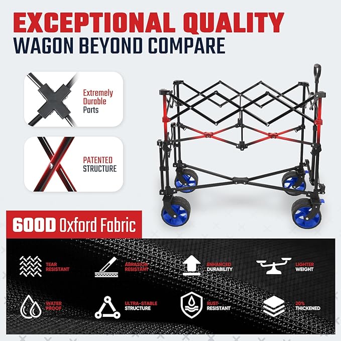 Sekey 500LBS Heavy Duty Double Decker Wagon with Extender, 400L Large Capacity Collapsible Garden Cart Fits 10x10 Canopy, All-Terrain Big Wheels with Brakes, Foldable Utility Wagon for Sports, Camping