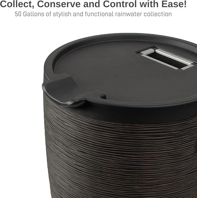 RTS Home Accents 50-Gallon Newport Rain Barrel with Stand and Removable Lid, Bronze Color