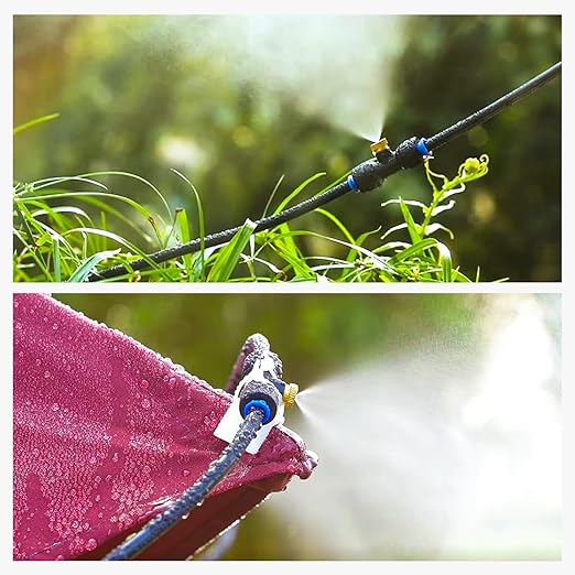 homenote Misting Cooling System 59FT (18M) Misting Line + 20 Brass Mist Nozzles + Brass Adapter(3/4") Outdoor Mister for Patio Backyard Garden Greenhouse Watering