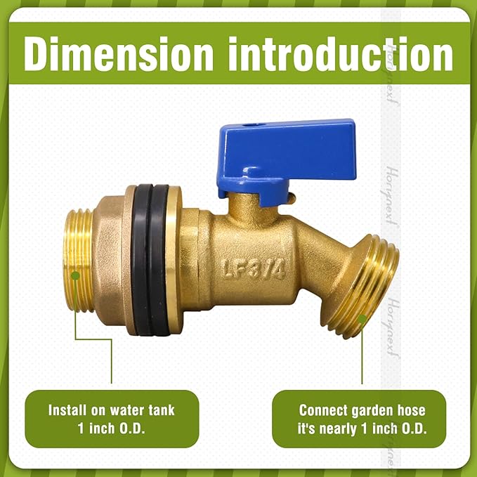 GHT 3/4 spigot for rain barrel, brass bulkhead water barrel spigot kit for diy tank parts and accessories connect garden hose outdoor bucket (1 pc, blue)