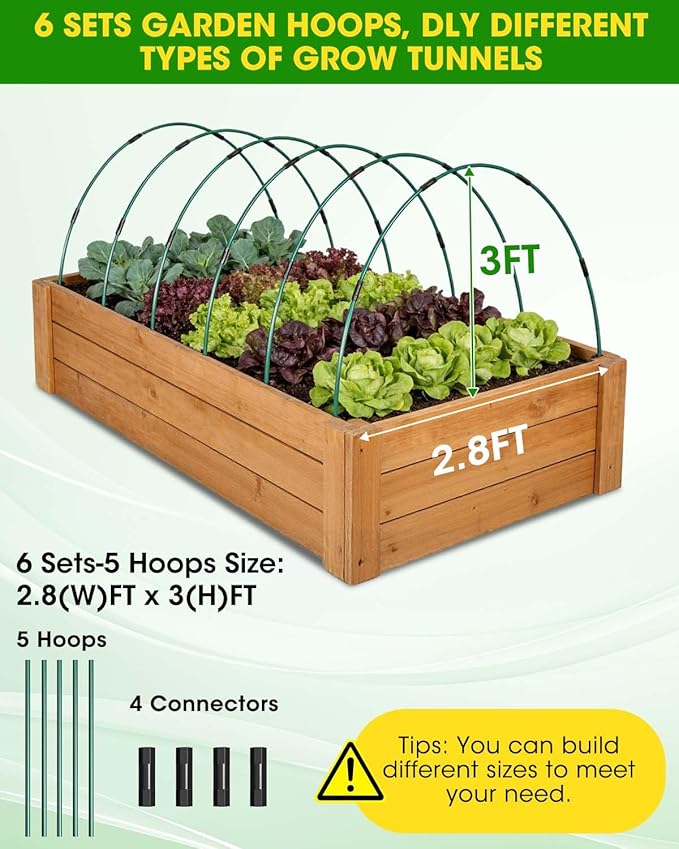 30Pcs Garden Hoops for Raised Beds, 6Sets Greenhouse Hoops Grow Tunnel, Rust-Free Fiberglass Support Hoops Frame for Netting Shade Cloth Cover, DIY Plant Support Garden Stakes