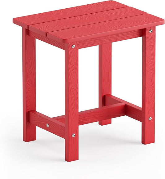LUE BONA Outdoor Side Table, HDPS Small Outdoor Adirondack Side Tables, Outside End Table for Patio, Porch, Deck, Pool, Weather Resistant/Easy Maintenance,Bright Red