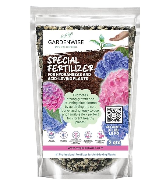 GARDENWISE Slow Release Hydrangea Fertilizer with Iron & Sulfur – Indoor & Outdoor Soil Acidifier for Miracle Growth (2 qt)