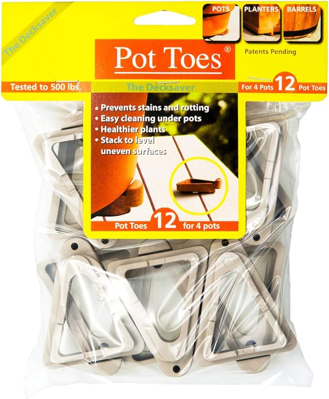 Bosmere Pot Toes, Plant Pot Risers for Indoor and Outdoor, Prevent Stains and Rotting on Wood, Cement, and Tile - Light Gray (Pack of 12)