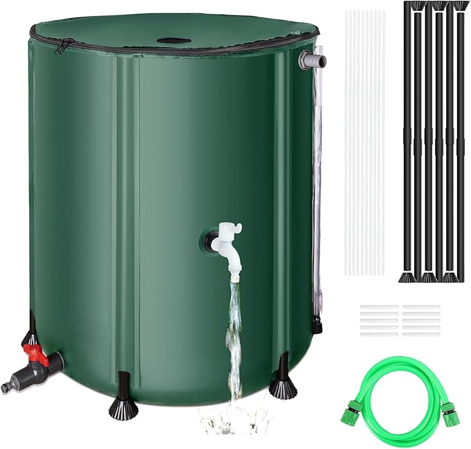 YAFF Collapsible Rain Barrel 53 Gallon Rainwater Collect System Water Storage Tank to Collect Rainwater from Gutter Downspout Water Catcher with Filter Spigot Overflow Kit for Garden, Lawn, Green