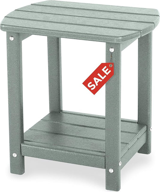 Adirondack Square Outdoor Side Table,2-Tier Storage Patio Side Table, HDPE End Tables for Backyard Pool Porch Garden Lawn