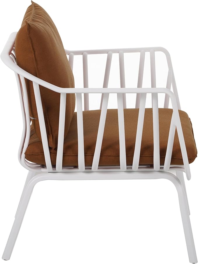 Christopher Knight Home Set of 2 Huron Indoor/Outdoor Polypropylene and Iron Frame Club Chairs, Patio Conversation Seating/Armchair for Garden, Backyard, Poolside, Removable Cushions, White+Brown