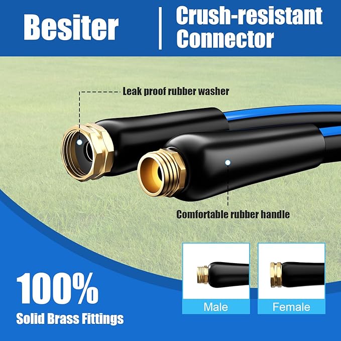 Flexible Short Garden Hose 5/8” 10FT: Hybrid Rubber Portable Length Hose - Lightweight Water Hose with Male to Female Fittings - Tangle-Free Hose for Cleaning Park, Dark Blue