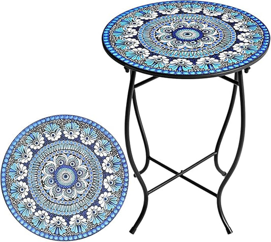 Metal Round Side Table, Weather Resistant Patio Accent Table for Indoor Outdoor Use, 14”Plant Stand for Flower Pots Vase Home Decor, Easy Assemble
