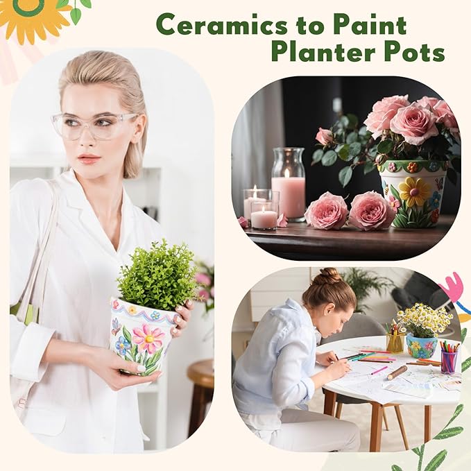Zubebe 12 Pcs Spring Paint Your Own Flower Plaster Pots Bulk Unfinished Succulent Pots Painting Kit with Drainage Hole Mini Paintable Plant Vase Ready to Paint Planter for Spring Mother DIY Craft