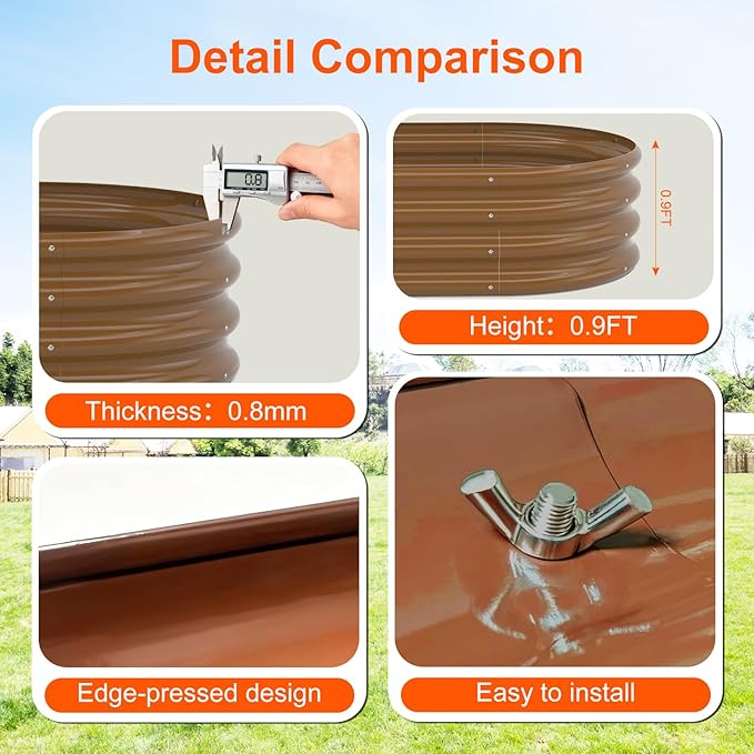 Rakukiri Raised Garden Bed Outdoor 2 Sets Oval Large Coating Metal Planter Box with No Heavy Metal for Vegetables, Flowers, Herbs