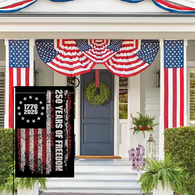 BLKWHT 250 Years America Garden Flag 12x18 Vertical Double Sided 1776-2026 USA 250th Anniversary Banner 4th of July Patriotic Freedom Outside Decorations Burlap Yard Flag BW863