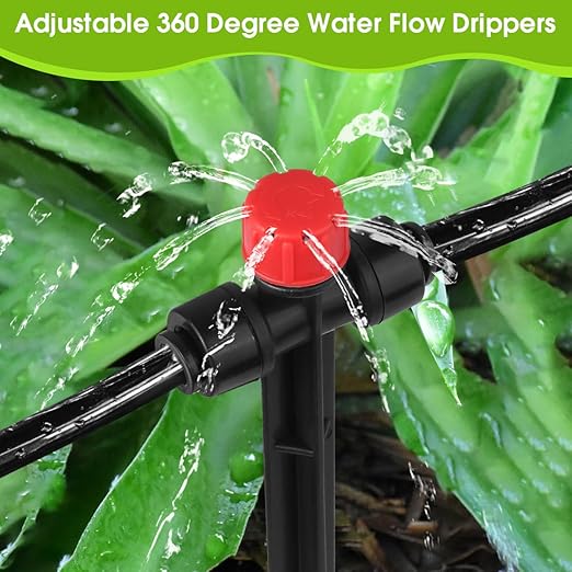25 Pcs Drip Irrigation Emitters with Stake - Adjustable Drip Emitter Stream for 1/4" Drip Line Irrigation Tubing - Drip Irrigation System Parts Drippers Sprinkler Heads for Garden Watering System -Red
