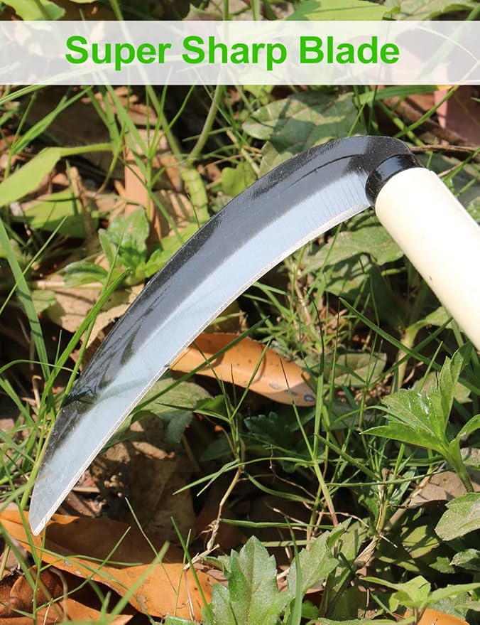 TOYPOPOR Carbon Steel Grass Sickle, 15'' Japanese Gardening Weeding Weeder, Garden Hand Tool, Farming Weed Remover, Scythe Blade Cutter, Manual Mowing Blade Cutter, Thick Blade Gardening Quick Work