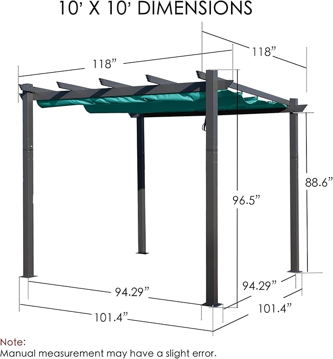 Kozyard Morgan Outdoor Retractable Pergola with Sun Shade Canopy Patio Aluminum Pergola Shelter for Backyard Deck Garden Modern Metal Grill Gazebo (10' x 10', Blue)