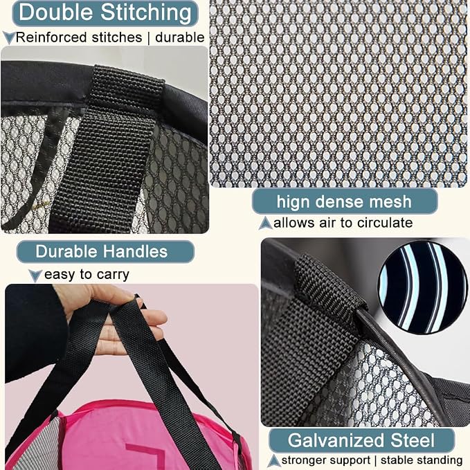 Pink Mesh Dirty Clothes Basket for Laundry Room, Dorm Pop Up Hamper