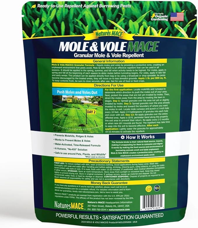 Nature's MACE Mole & Vole MACE – Yard & Garden Granules, Castor Oil Formula, Outdoor Use, Plant & Pet Safe, 352 Fl Oz (Pack of 1)