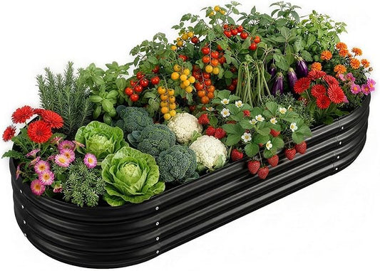 Land Guard Galvanized Raised Garden Bed Kit, Galvanized Planter Raised Garden Boxes Outdoor, Oval Large Metal Raised Garden Beds for Vegetables(Grey)4×2×1ft(1pcs)