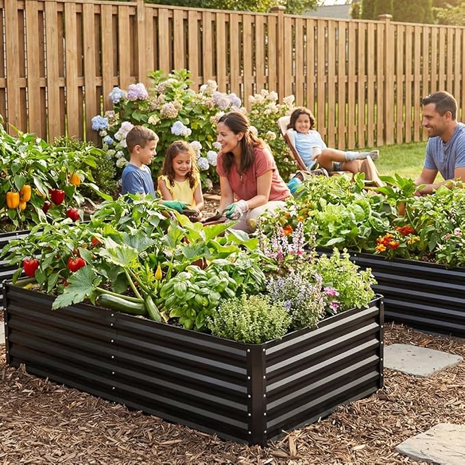 COMHOMA Raised Garden Bed 8x4x2ft,Galvanized Metal Planter Box Kit for Outdoor Gardening,Large Vegetable Flower Growing Beds with Gloves Tools,Black