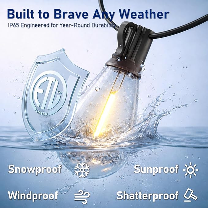 100FT LED Outdoor String Lights with Remote, One Continuous Strand Patio Lights with 35+1 Shatterproof S11 Bulbs, Dimmable 2200K Warm White, Timer & 3 Modes, Low Voltage for Backyard Garden