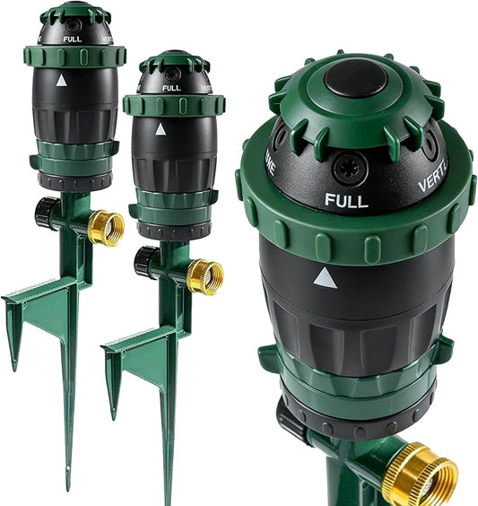 Hourleey 2 Pack Gear Drive Sprinkler for Yard, Heavy Duty 5-Pattern 360 Degree Rotary Water Sprinkler with Spike Base, Durable Lawn Sprinkler with 3/4 Inch Adapters for Large Area Garden