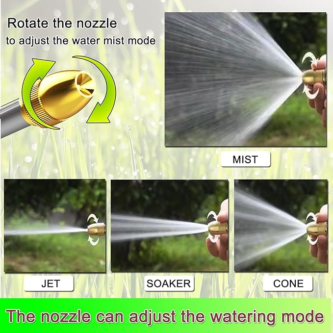 Heavy garden hose nozzle - adjustable spray mode high-pressure rotary spray gun, brass nozzle, anti slip grip and quick connector, suitable for lawn, plants, car washing, pets