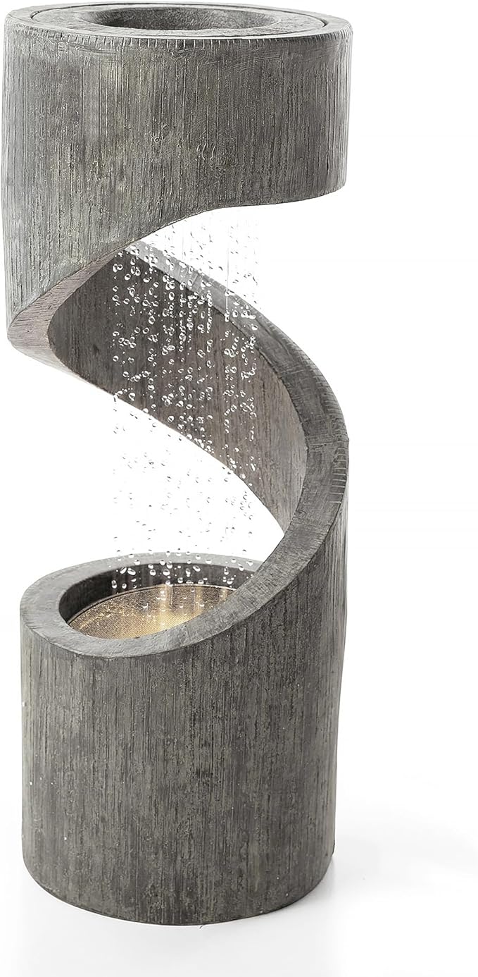 Glitzhome Outdoor Water Fountain, 31.25" H Polyresin Outdoor Fountain Spiral Waterfall Fountain with Pump and LED Lights, Modern Garden Fountain Water Feature for Patio, Backyard, Deck Decor