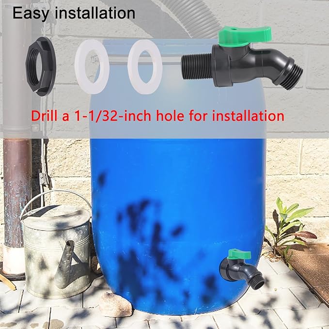 3/4" Rain Barrel Spigot Kit, Water Barrel Valve for Outdoor Water Tanks, Plastic Barrels, Aquariums