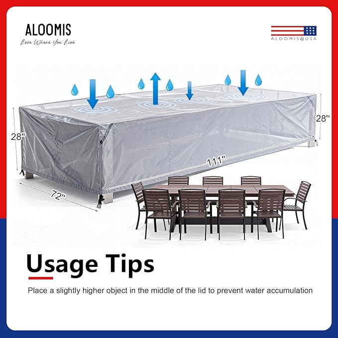 Patio Furniture Covers Waterproof - 420D Outdoor Table and Chair Set Cover with Built-in Storage Bag - Rectangular Patio Table Cover for 8-Seat Dining Set or Sectional Sofa - Beige