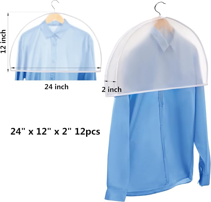 Shoulder Covers Plastic Hanger Covers, Clear, 24"x12"x2", 12 Pack