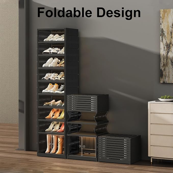SYNCVIBE Foldable Shoe Rack Organizer, 9-Tier, 18 Pairs, 17.3" Wide, Black