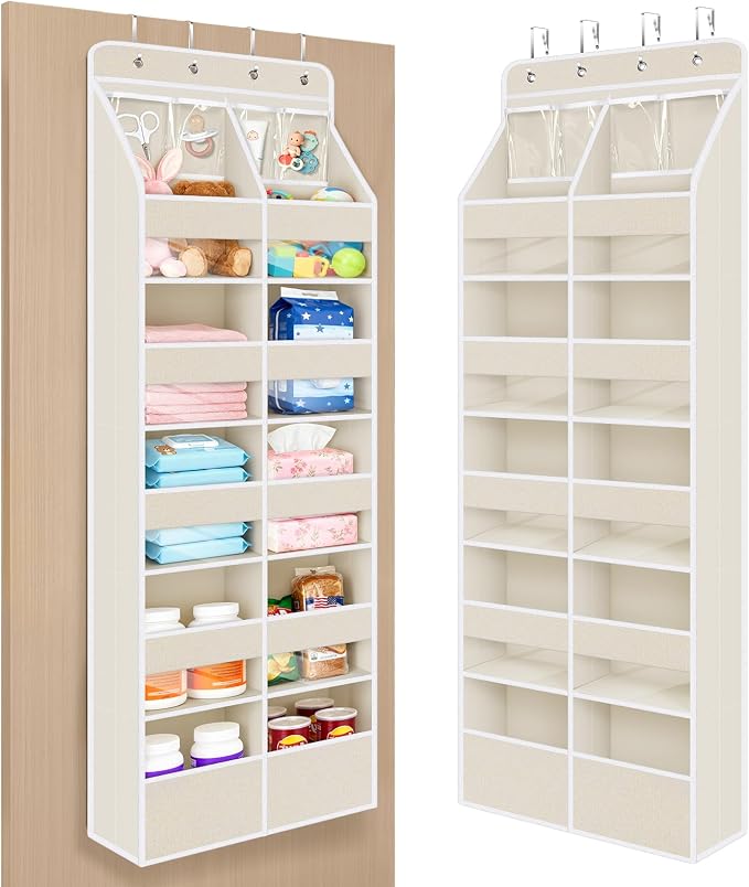Univivi Upgraded Over Door Organizer for Baby Stuff, Beige Pattern, 6-Shelf