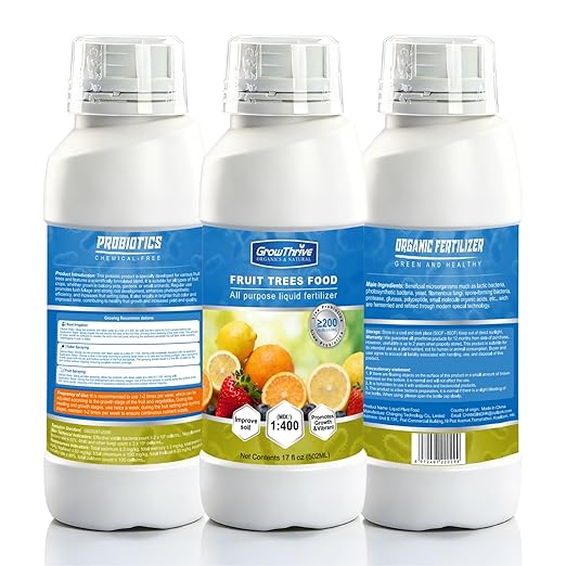 Organic Fruit Tree Fertilizer, Microbial Probiotic Plant Nutrient 17oz (502ml) – Natural Bio-Fermented Liquid Plant Food for Citrus, Lemon, Blueberry, Strawberry & Olive Tree, with Measuring Cup