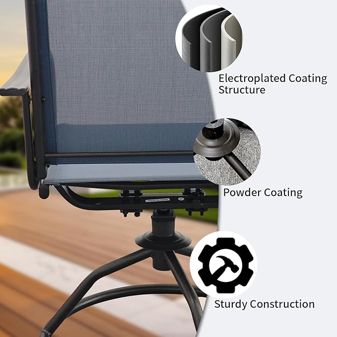 SHGJ&SOFT Patio Swivel Chairs, Waterproof Outdoor Dining Chairs with All-Weather Textilene Mesh for Deck, Garden, and Backyard (Plain Backrest-Blue, Set of 2)
