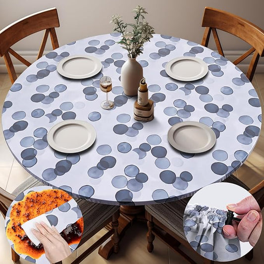 Round Fitted Tablecloth for 36-44" Table Country Modern Wipeable Indoor Outdoor Heavy Duty Summer Table Cover House Warming Gifts Kitchen Stuff First Apartment Items Festival Camping Gift