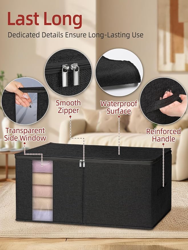 90L Rigid Structure King Size Comforter Storage Bag, 2 Pack, Black