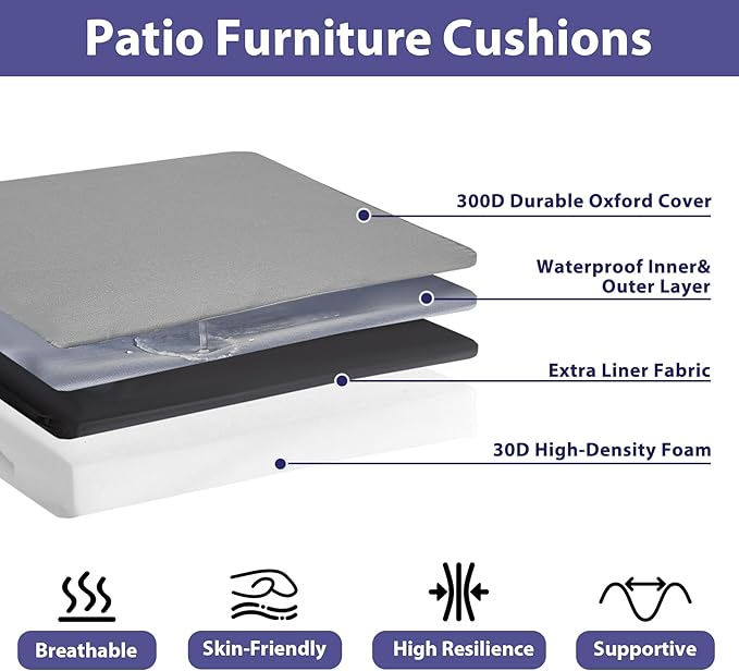 IPYNBAP Outdoor Chair Cushions Set of 4 -Waterproof Outdoor Seat Cushions for Patio Furniture, Patio Chair Cushion with Handle and Ties, Square Out Door Chair Pads,19" x 19" x 3", Grey
