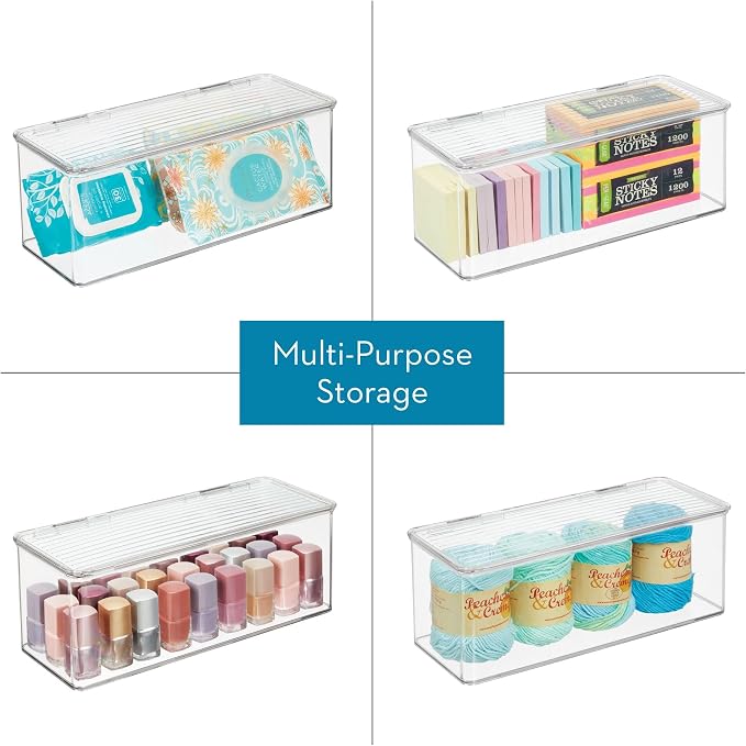 iDesign Plastic Stackable Hinged-Lid Storage Box, Set of 6, Clear